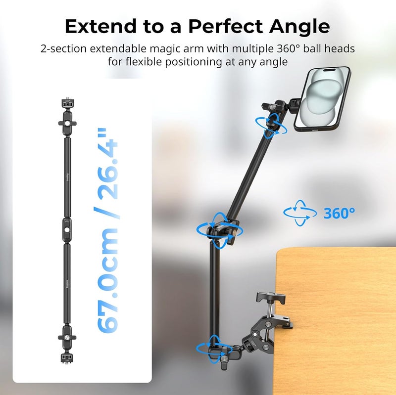 SMALLRIG Desktop Clamp Magic Arm Kit for MagSafe for iPhone, 67cm Two-Stage Adjustable Flexible Arm with Secure Grip for Smartphone, Webcam, Action Cameras - 5626 - Image 3